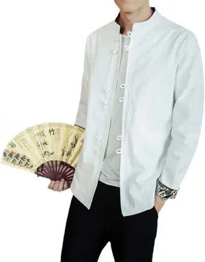 Men's Hanfu Top Shirt Tai Chi Kung Fu Jacket T-Shirt Oriental Asian Clothing Lay Buddhist Meditation Clothes