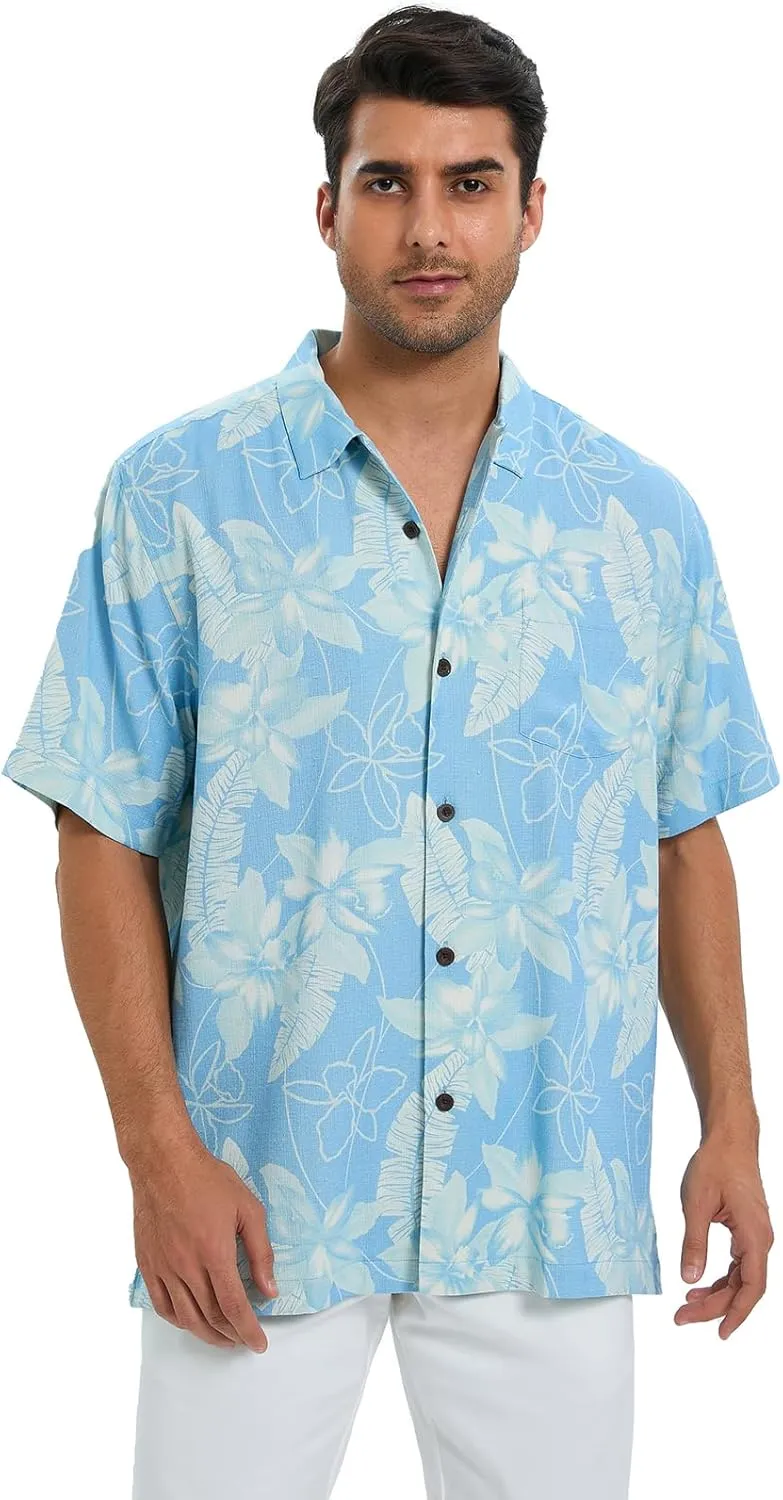 Men's Hawaiian Shirts Silk and Cotton Blend Button Down Short Sleeve Tropical Print Camp Shirts