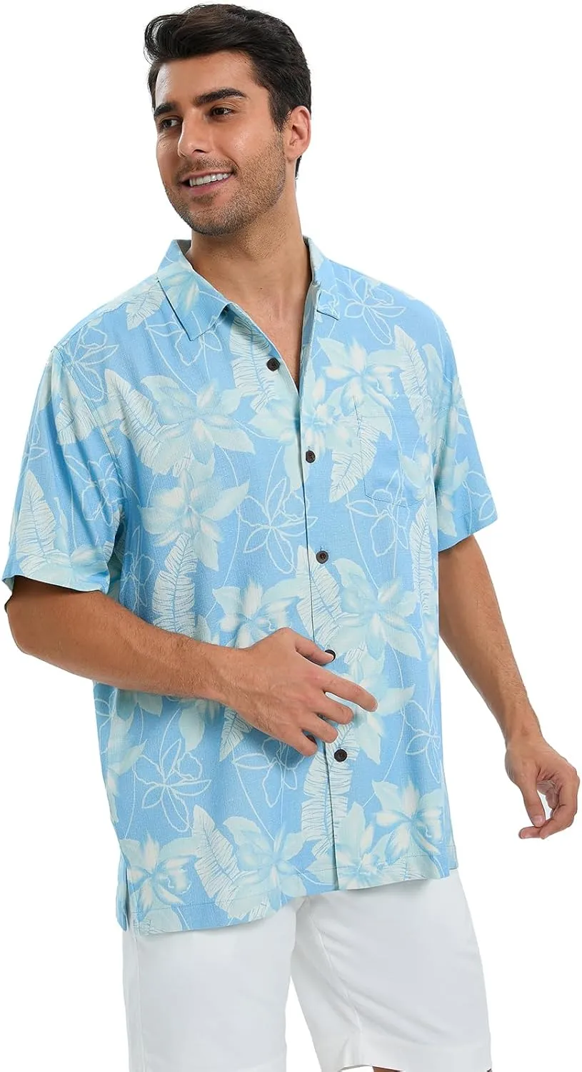 Men's Hawaiian Shirts Silk and Cotton Blend Button Down Short Sleeve Tropical Print Camp Shirts