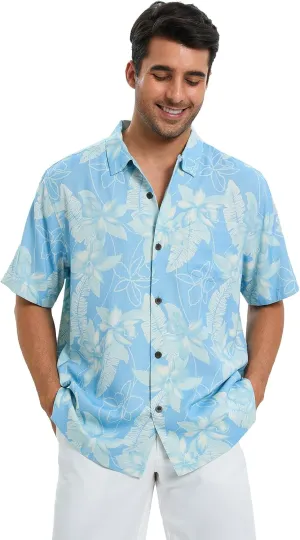 Men's Hawaiian Shirts Silk and Cotton Blend Button Down Short Sleeve Tropical Print Camp Shirts