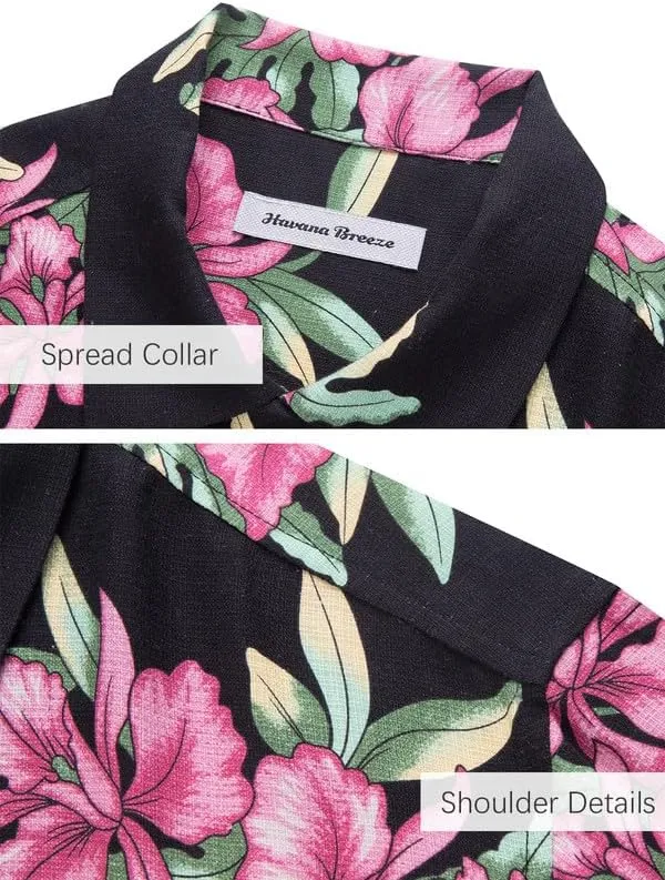 Men's Hawaiian Shirts Silk and Cotton Blend Button Down Short Sleeve Tropical Print Camp Shirts
