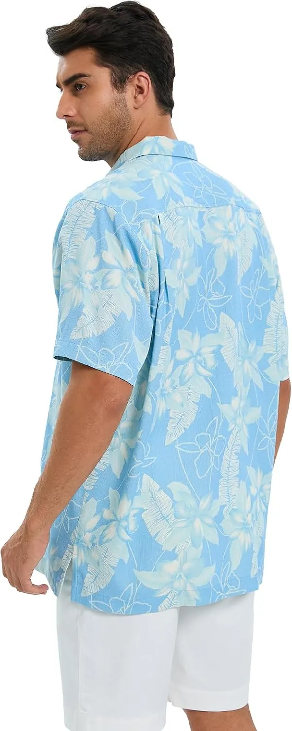Men's Hawaiian Shirts Silk and Cotton Blend Button Down Short Sleeve Tropical Print Camp Shirts