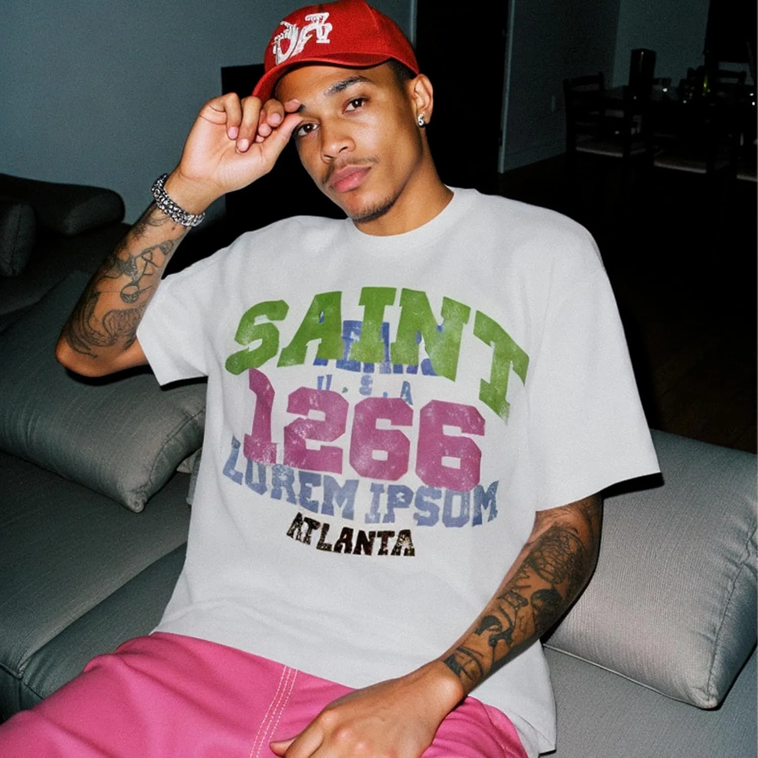 Men's Hip Hop Graphic Print Cotton T-Shirt Fashion Special Design Crewneck Rapper Short Sleeve Tops…