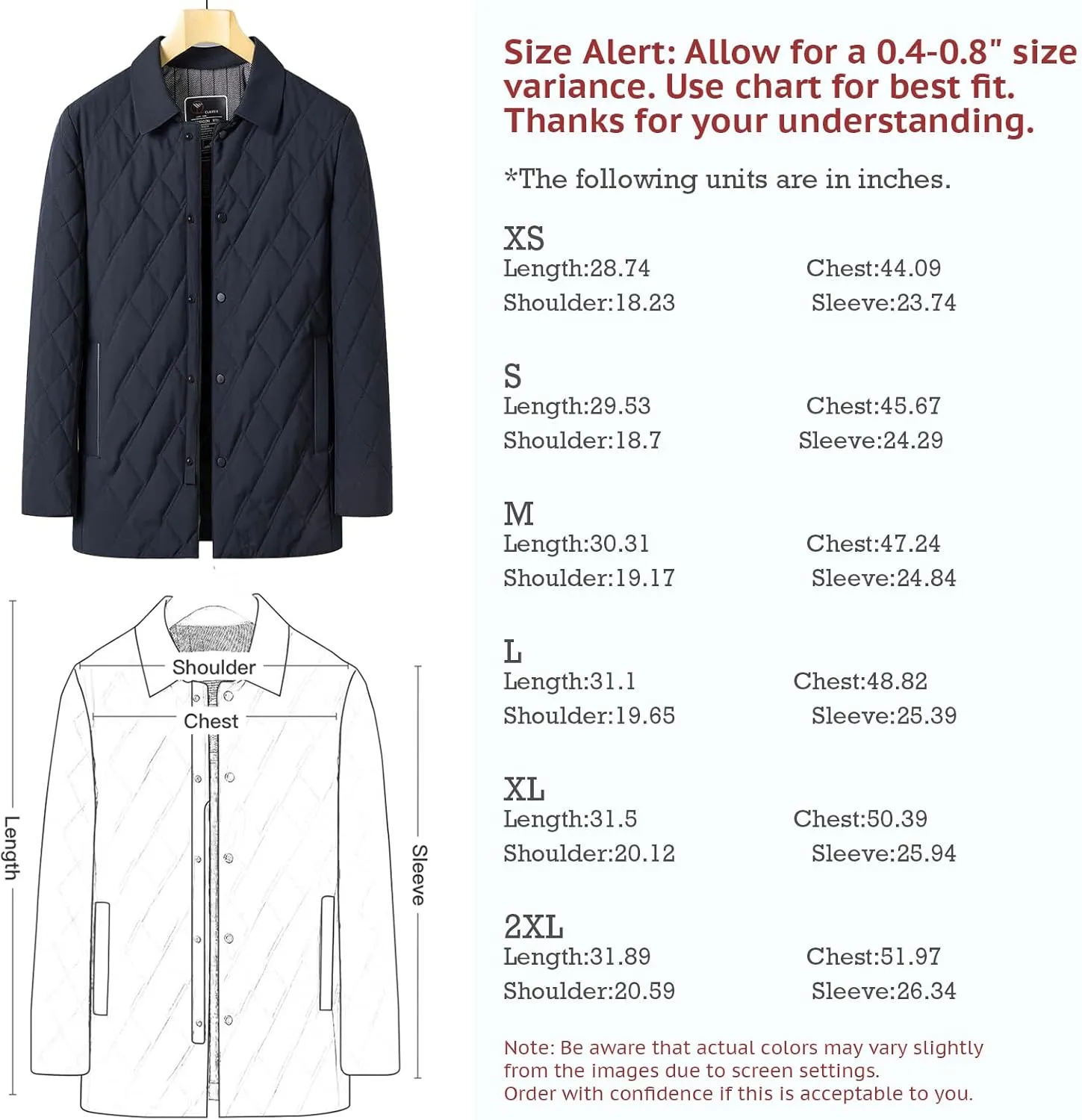 Mens Jacket Lightweight Spring Fall Warm Coat Business Casual windbreaker Jacket Quilted jackets for Men