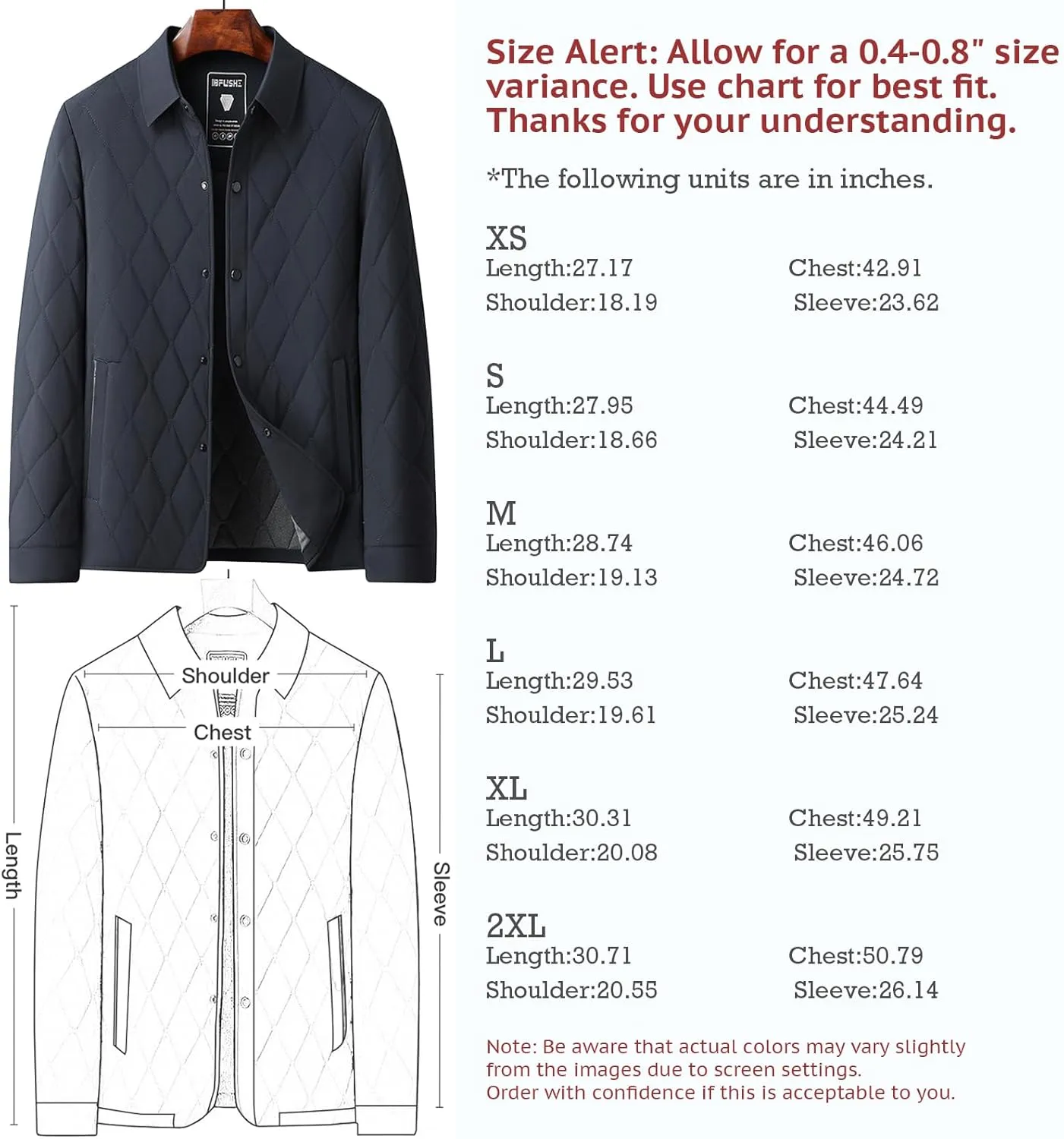 Mens Jacket Lightweight Spring Fall Warm Coat Business Casual windbreaker Jacket Quilted jackets for Men