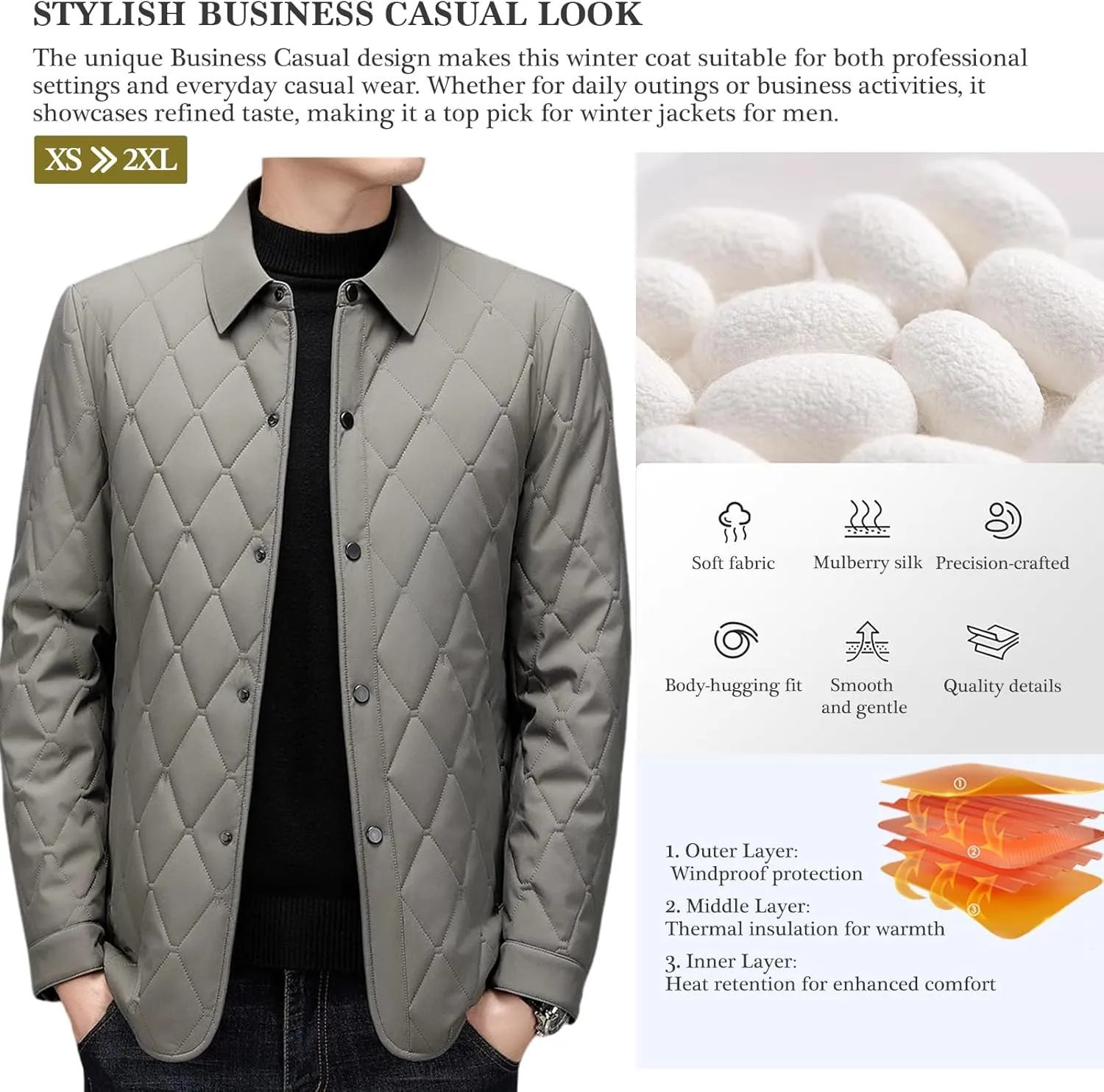 Mens Jacket Lightweight Spring Fall Warm Coat Business Casual windbreaker Jacket Quilted jackets for Men