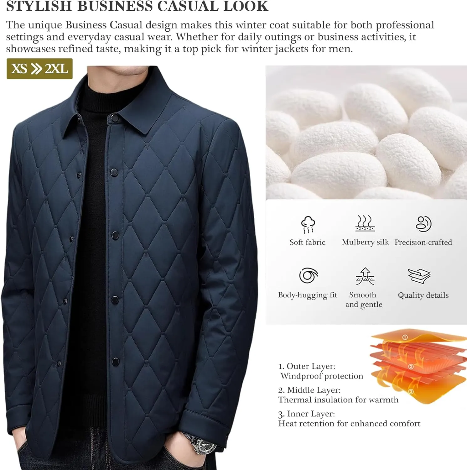 Mens Jacket Lightweight Spring Fall Warm Coat Business Casual windbreaker Jacket Quilted jackets for Men