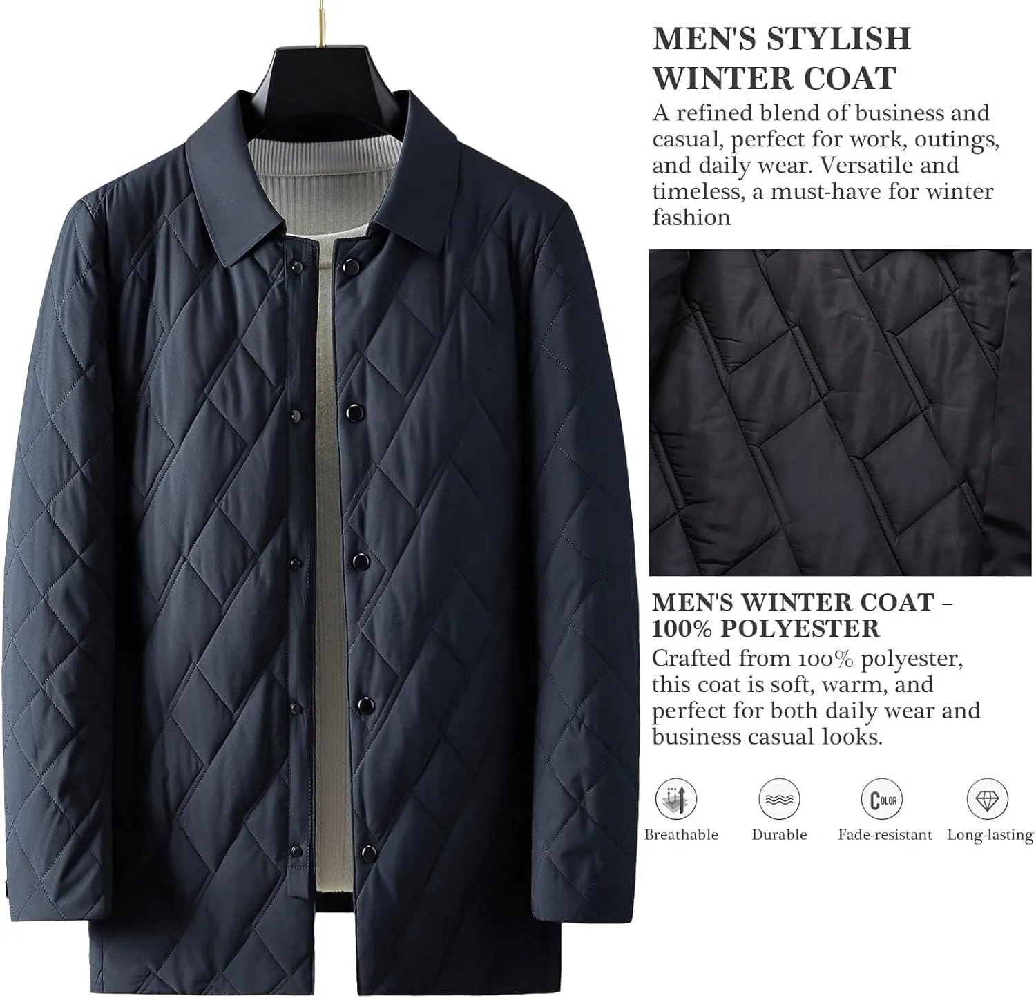 Mens Jacket Lightweight Spring Fall Warm Coat Business Casual windbreaker Jacket Quilted jackets for Men
