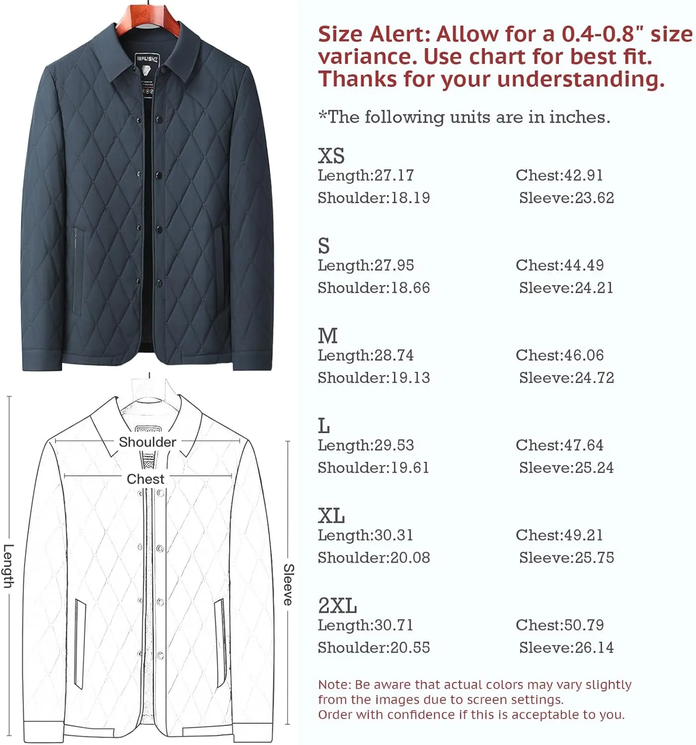 Mens Jacket Lightweight Spring Fall Warm Coat Business Casual windbreaker Jacket Quilted jackets for Men
