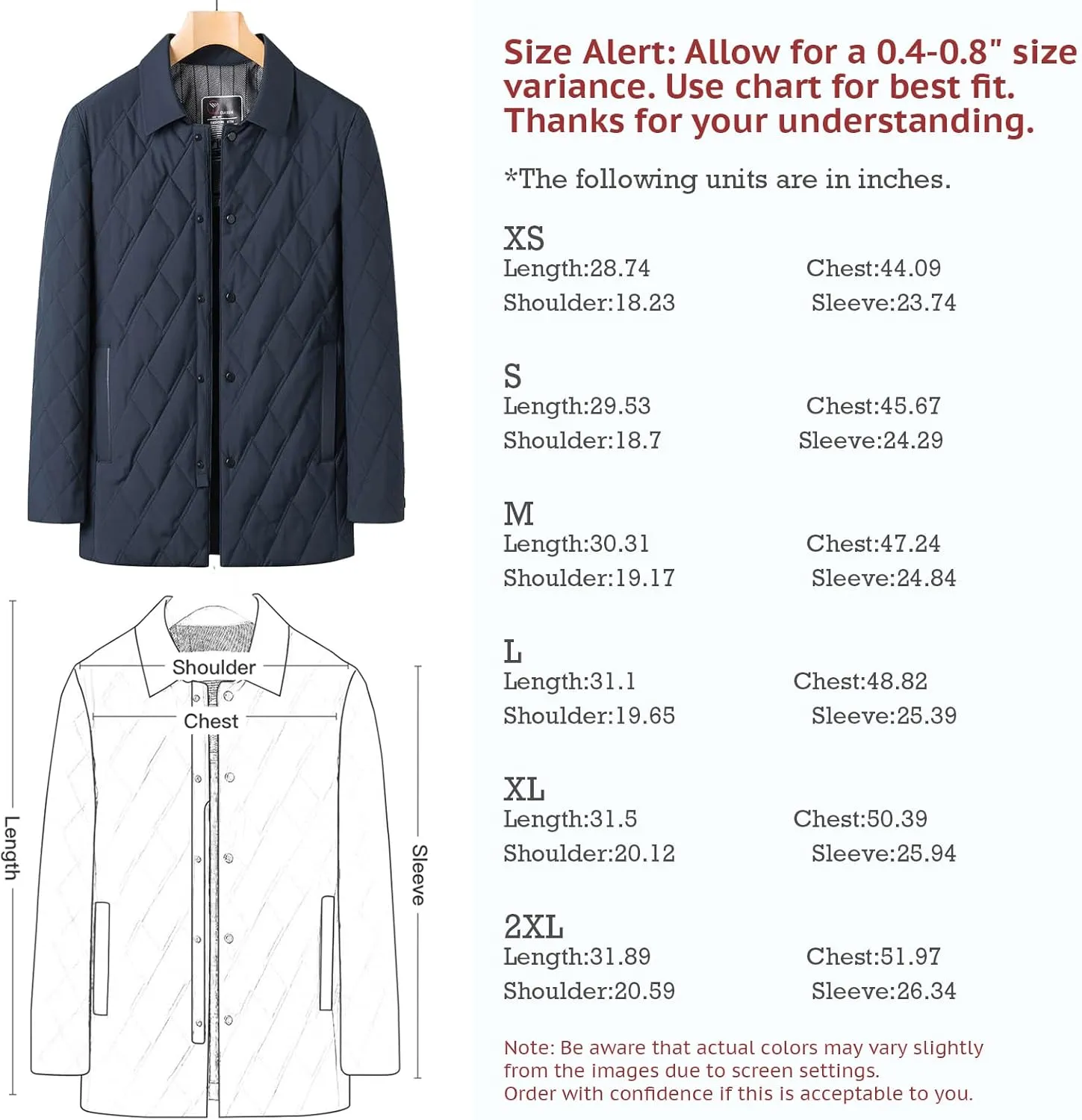 Mens Jacket Lightweight Spring Fall Warm Coat Business Casual windbreaker Jacket Quilted jackets for Men