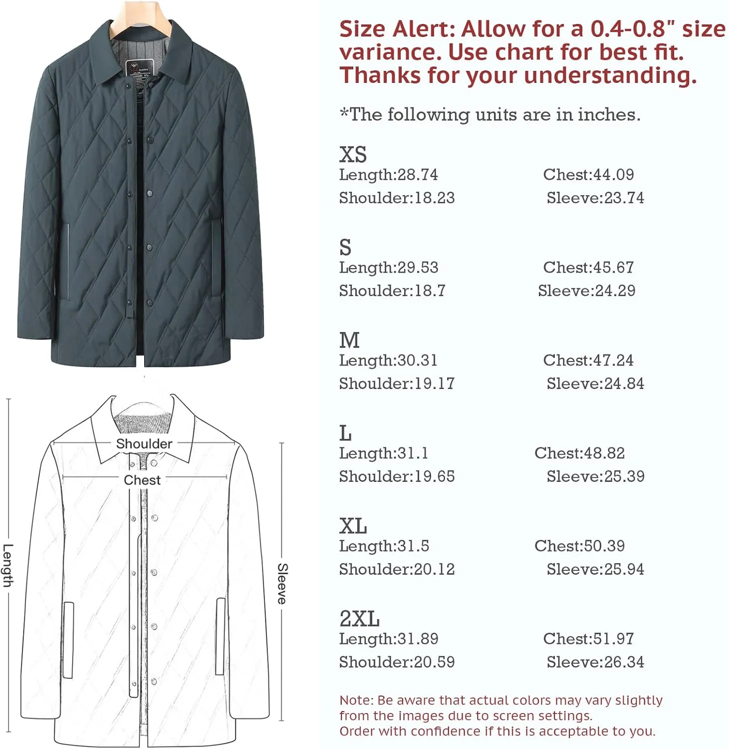 Mens Jacket Lightweight Spring Fall Warm Coat Business Casual windbreaker Jacket Quilted jackets for Men
