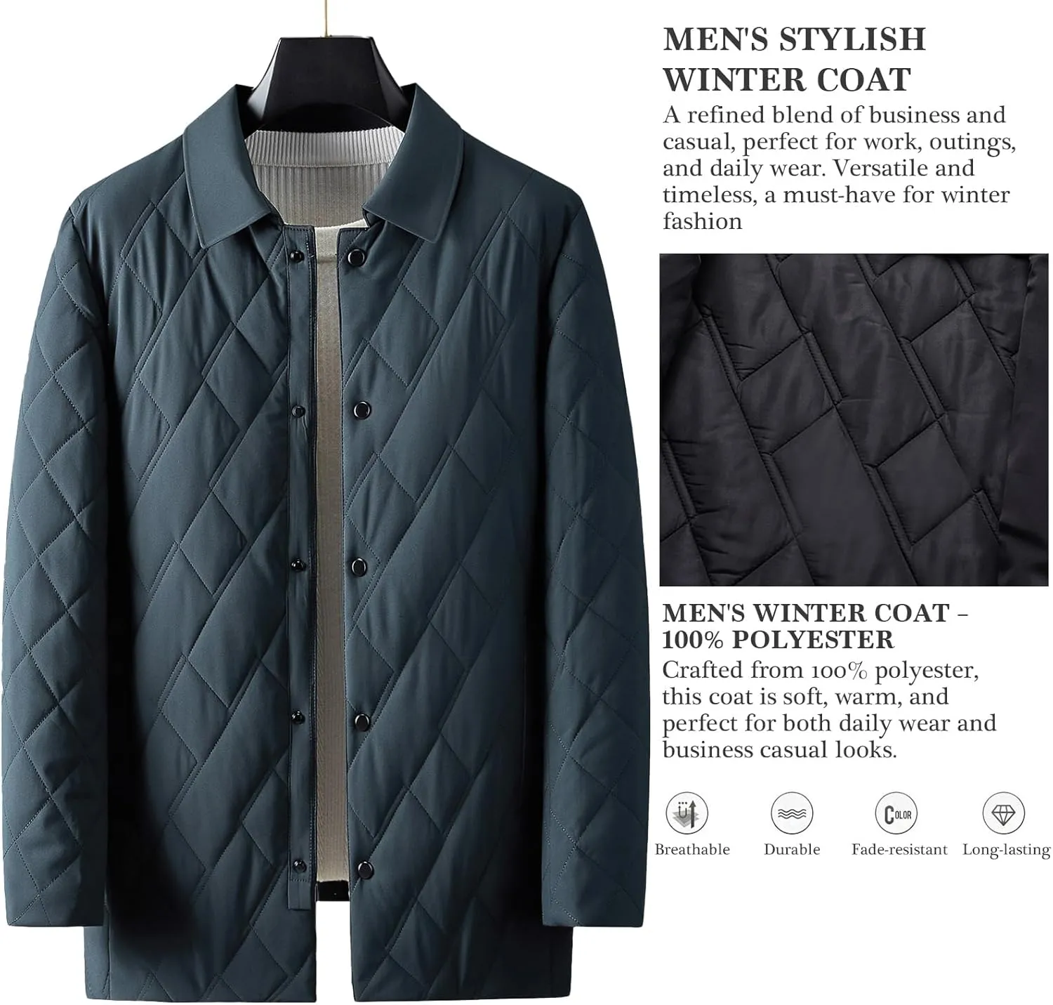 Mens Jacket Lightweight Spring Fall Warm Coat Business Casual windbreaker Jacket Quilted jackets for Men