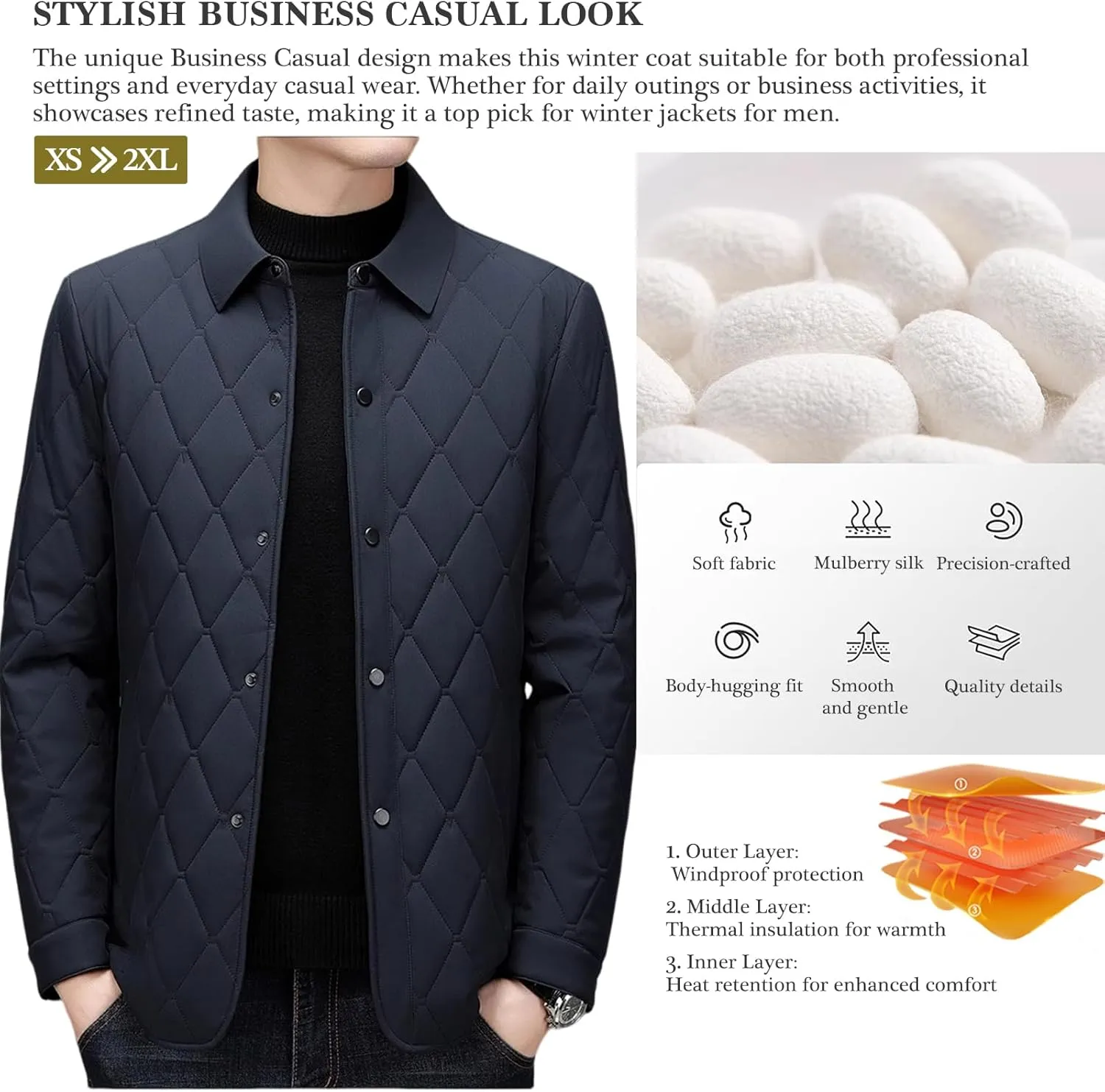 Mens Jacket Lightweight Spring Fall Warm Coat Business Casual windbreaker Jacket Quilted jackets for Men