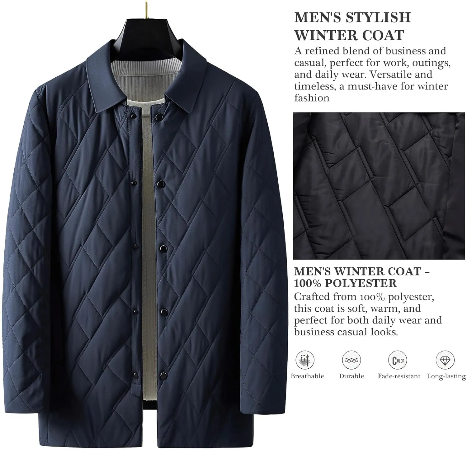 Mens Jacket Lightweight Spring Fall Warm Coat Business Casual windbreaker Jacket Quilted jackets for Men