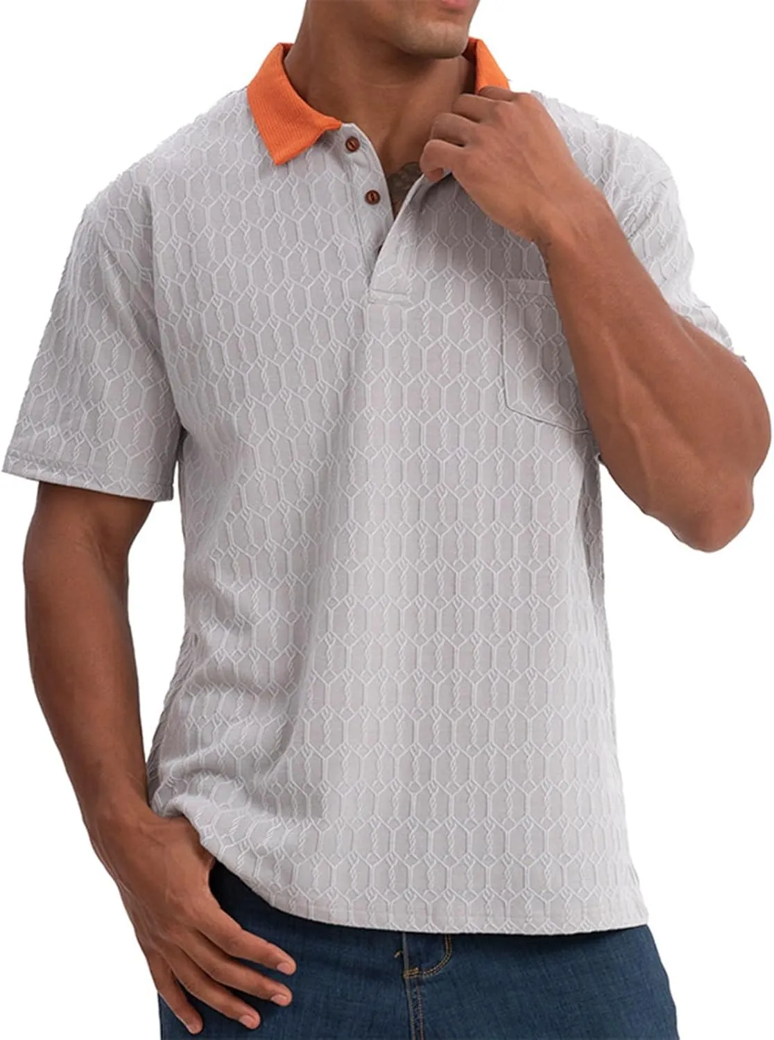 Mens Polo Shirts Trendy Texture Dry Fit Short Sleeve Sports Tactical T-Shirt Moisture Wicking Athletic Golf Shirt