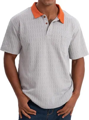 Mens Polo Shirts Trendy Texture Dry Fit Short Sleeve Sports Tactical T-Shirt Moisture Wicking Athletic Golf Shirt