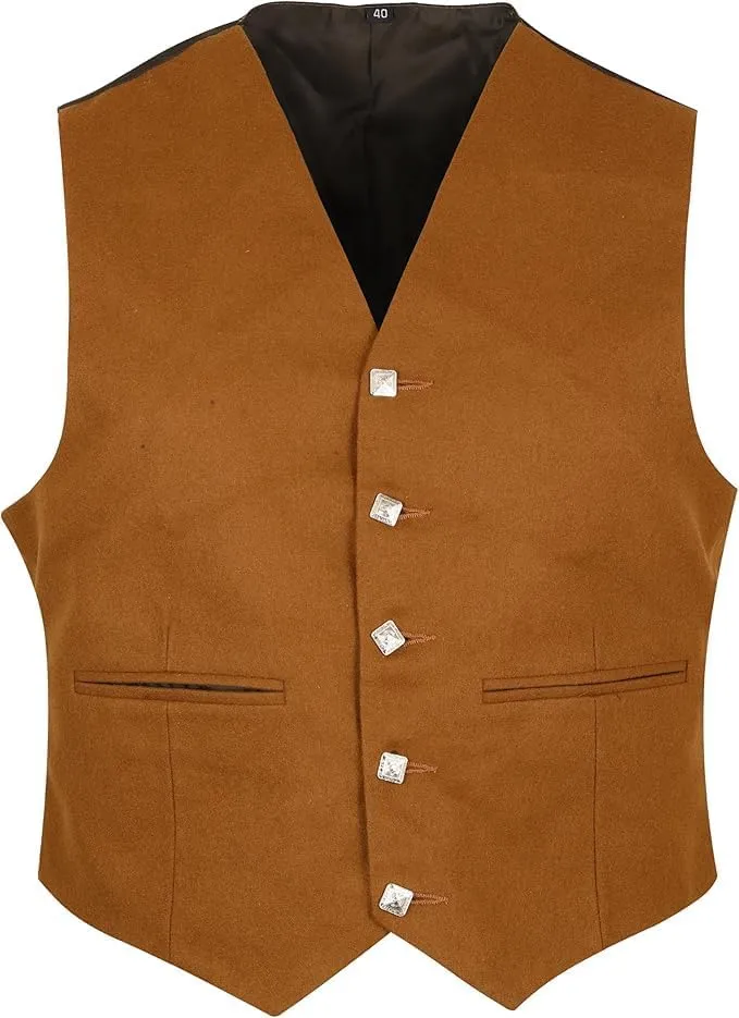 Men's Scottish Argyle Kilt Jacket & 5-Button Waistcoat – Brown Serge Wool Traditional Formal Wear for Weddings & Events