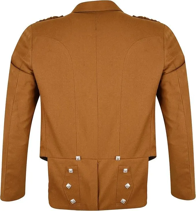 Men's Scottish Argyle Kilt Jacket & 5-Button Waistcoat – Brown Serge Wool Traditional Formal Wear for Weddings & Events