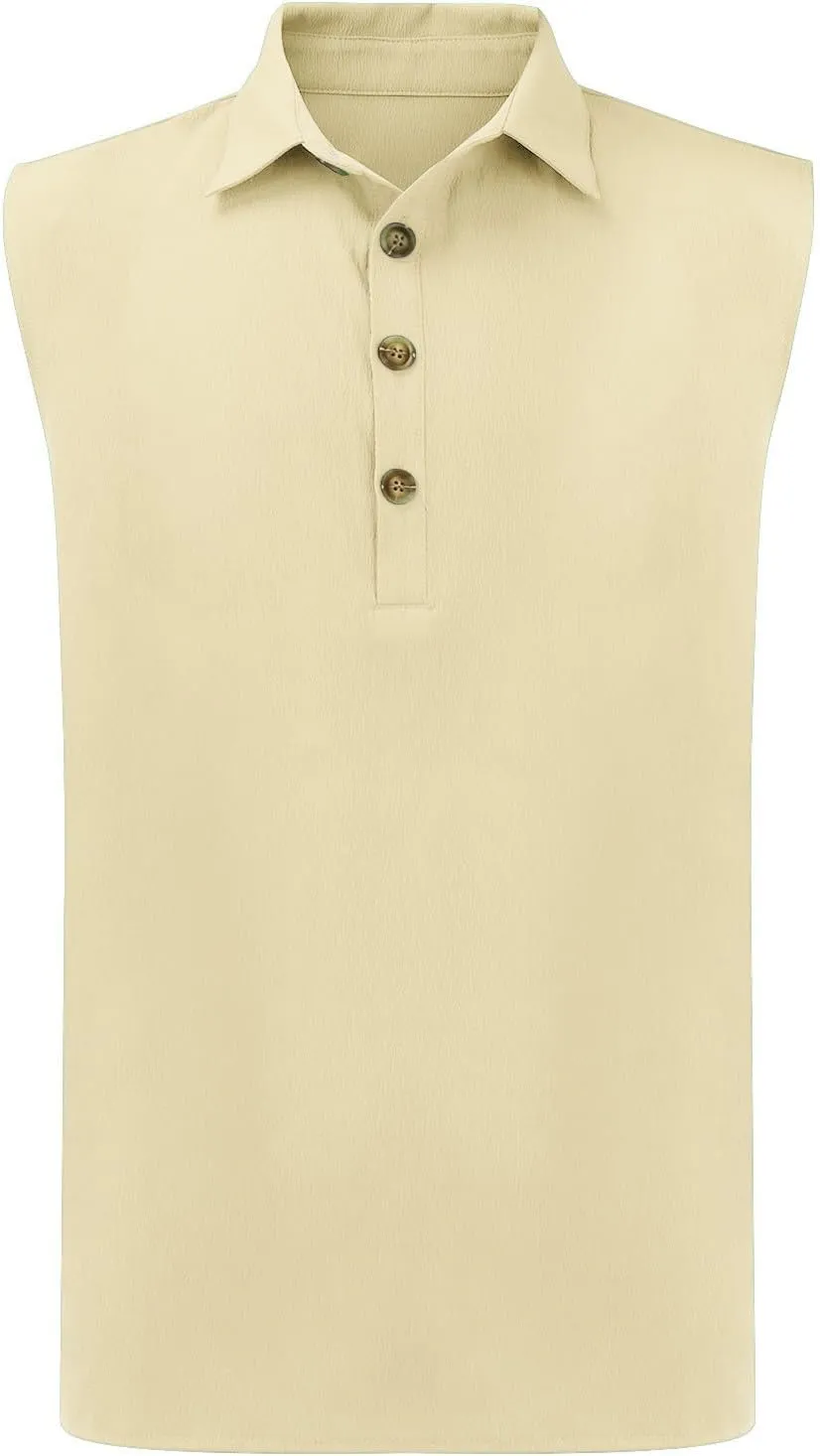 Men's Summer Sleeveless Shirts 2025 Trendy Tropical Beach Button Collared Henley Shirt Vest Lightweight Drying Vests