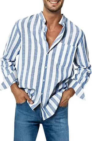 Mens Summer Striped Shirts Fashion Short Color Block Pocket Short Sleeve Button Down Shirt Vintage Hawaiian Beach Top