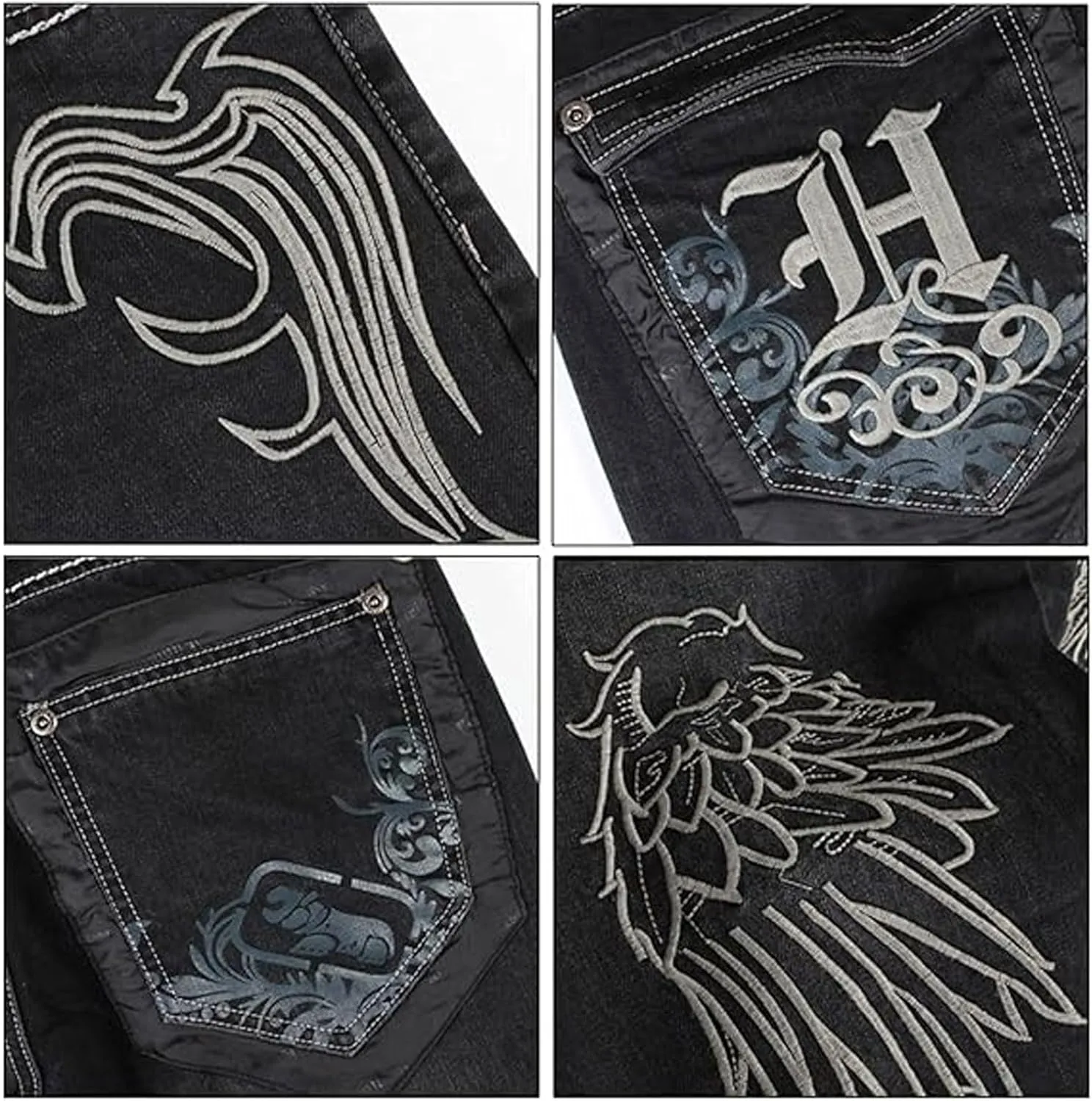 Mens Y2k Baggy Jeans Hip Hop Embroidered Skater Jeans Loose Fit Vintage Dance Skateboard Denim Pants