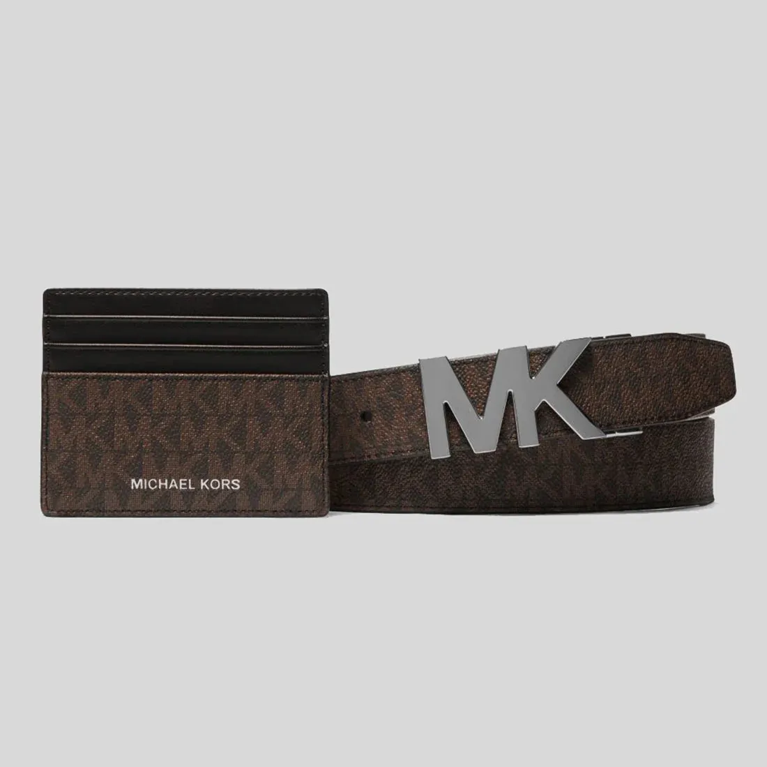 MICHAEL KORS Signature Logo Card Case and Belt Gift Set Brown/Black RS-36S4LGFY6B