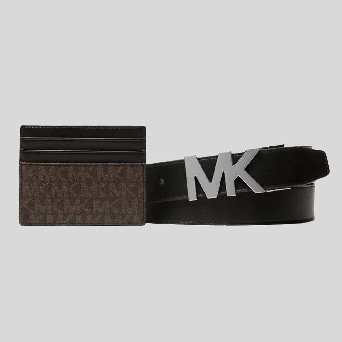MICHAEL KORS Signature Logo Card Case and Belt Gift Set Brown/Black RS-36S4LGFY6B