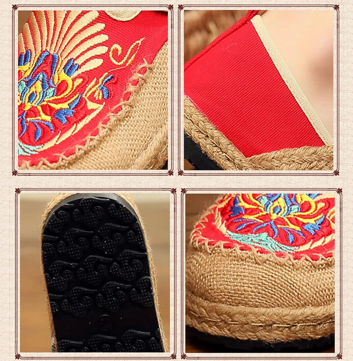 Micoklinlin Canvas Loafers for Women Espadrilles Slip on Flat House Shoes Embroidered Shoes Ethnic Style Casual Sneakers