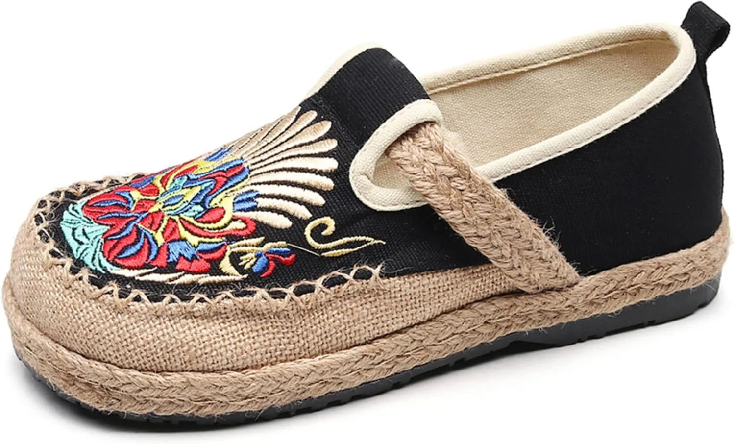 Micoklinlin Canvas Loafers for Women Espadrilles Slip on Flat House Shoes Embroidered Shoes Ethnic Style Casual Sneakers