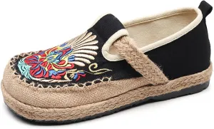Micoklinlin Canvas Loafers for Women Espadrilles Slip on Flat House Shoes Embroidered Shoes Ethnic Style Casual Sneakers