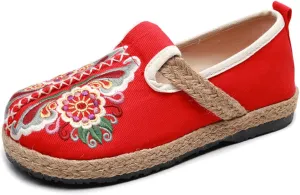 Micoklinlin Canvas Loafers for Women Espadrilles Slip on Flat House Shoes Embroidered Shoes Ethnic Style Casual Sneakers