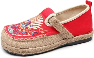 Micoklinlin Canvas Loafers for Women Espadrilles Slip on Flat House Shoes Embroidered Shoes Ethnic Style Casual Sneakers