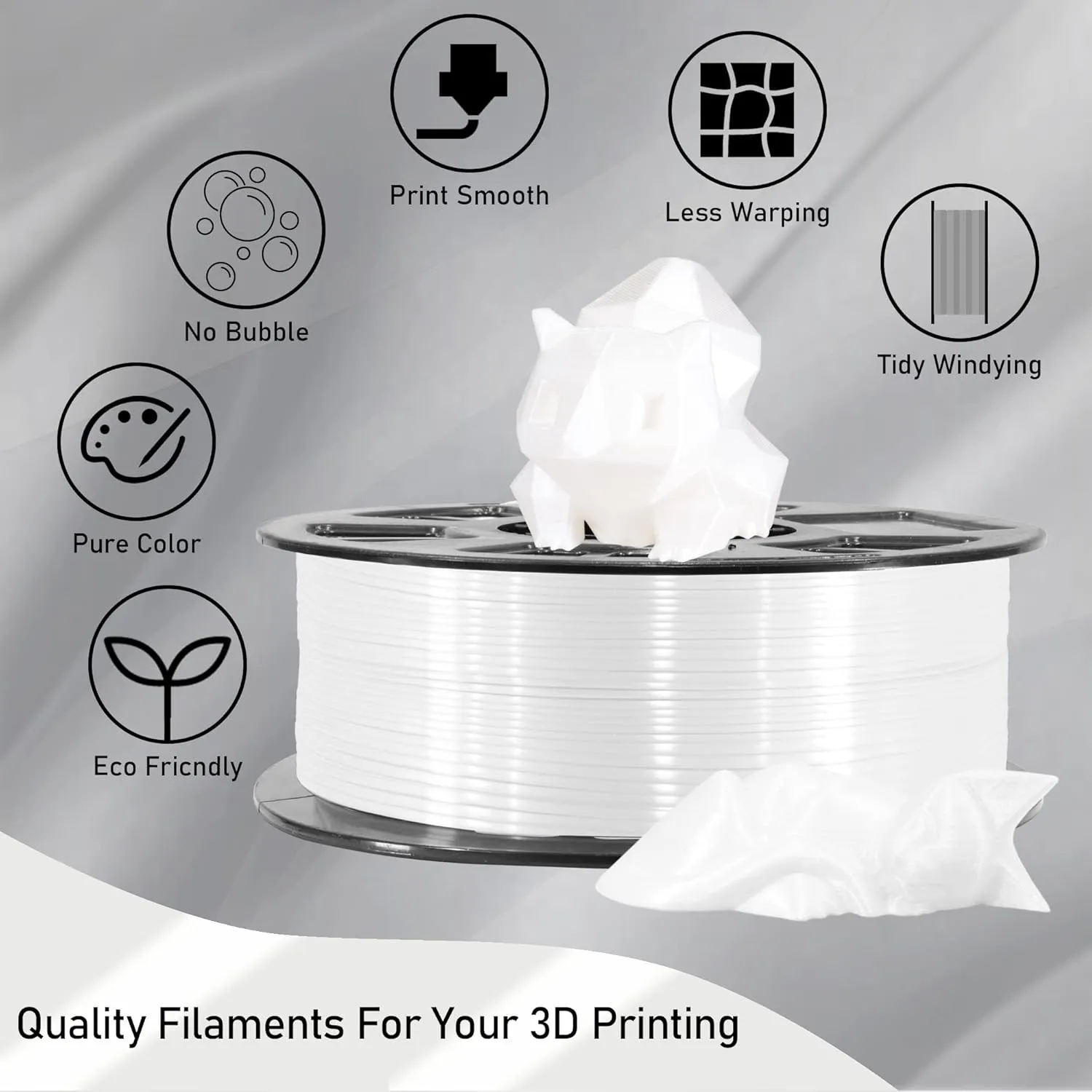 MIKA3D Silk Shiny White PLA Filament, 1KG 2.2Lbs 3D Printing Material with 1.75mm High Diameter Accuracy, Neatly Wound Silk PLA Widely Support for FDM 3D Printers