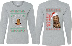 Mike Tyson Kith Me Under The Mithletoe Front and Back Funny Ugly Christmas Womens Long Sleeves