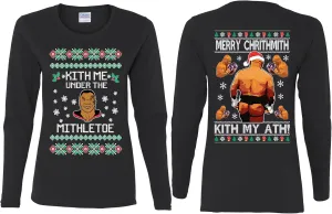 Mike Tyson Kith Me Under The Mithletoe Front and Back Legend Funny Ugly Christmas Womens Long Sleeves