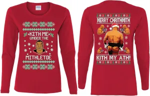 Mike Tyson Kith Me Under The Mithletoe Front and Back Legend Funny Ugly Christmas Womens Long Sleeves