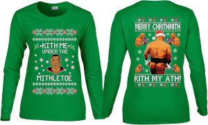 Mike Tyson Kith Me Under The Mithletoe Front and Back Legend Funny Ugly Christmas Womens Long Sleeves