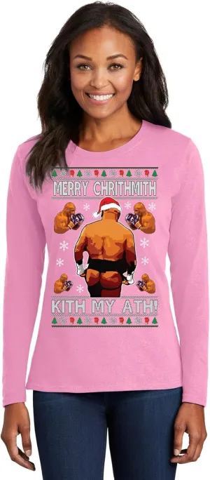 Mike Tyson Merry Chrithmith Kith My Ath Funny Ugly Christmas Womens Long Sleeves