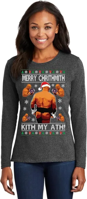 Mike Tyson Merry Chrithmith Kith My Ath Funny Ugly Christmas Womens Long Sleeves