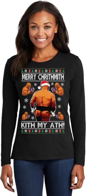 Mike Tyson Merry Chrithmith Kith My Ath Funny Ugly Christmas Womens Long Sleeves