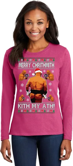 Mike Tyson Merry Chrithmith Kith My Ath Funny Ugly Christmas Womens Long Sleeves