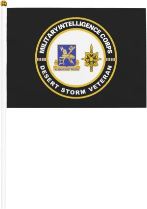 Military Intelligence Corps Desert Storm Veteran Stylish Mini Handheld Flags 5.5x8.3 Inch For Support Team Activities Parties