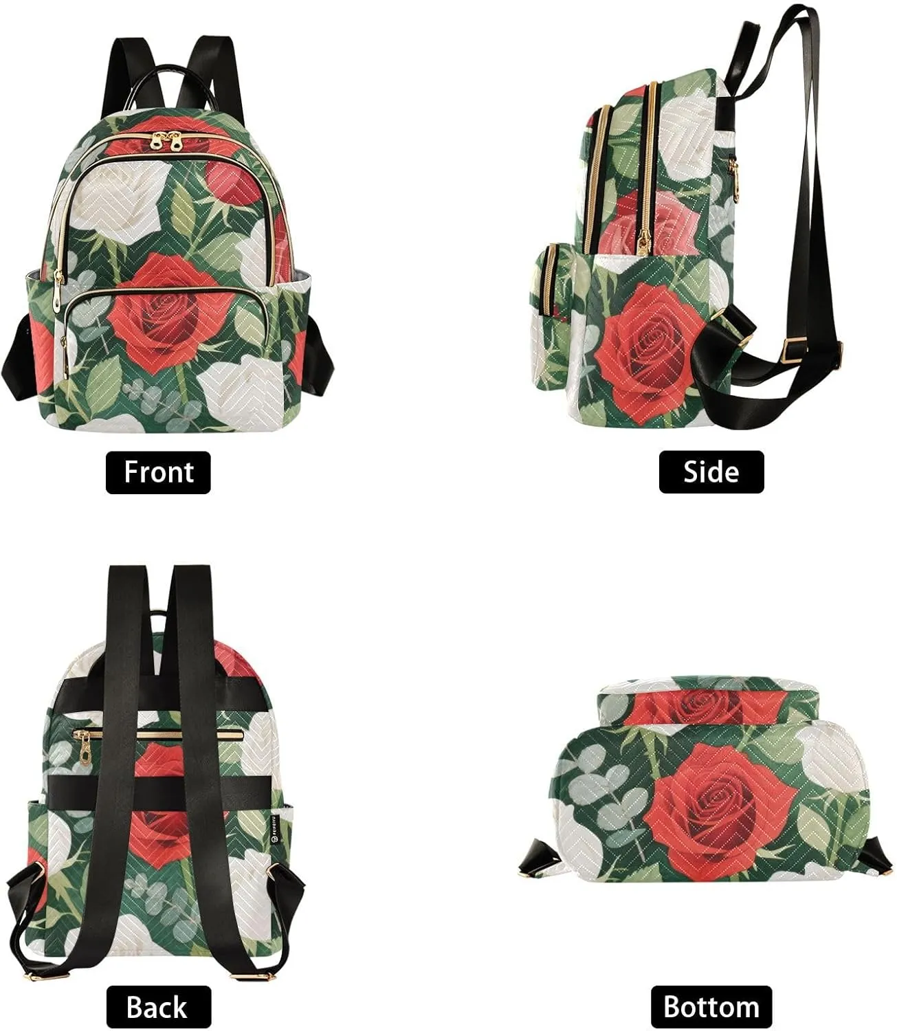 Mini Backpack Quilted Purse for Womens Small Backpack Daypack Rose Pattern for Travel Daily Work,Multi2