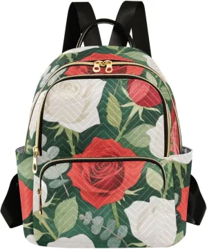 Mini Backpack Quilted Purse for Womens Small Backpack Daypack Rose Pattern for Travel Daily Work,Multi2