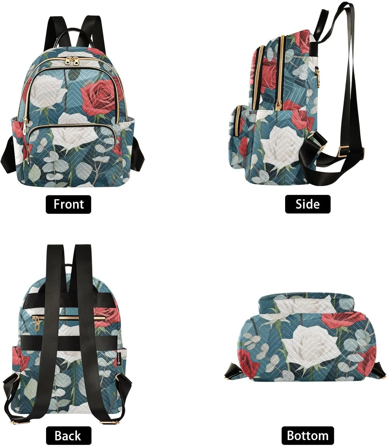 Mini Backpack Quilted Purse for Womens Small Backpack Daypack Rose Pattern for Travel Daily Work,Multi9