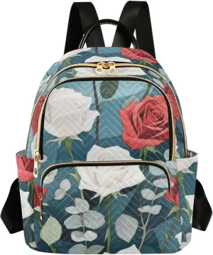 Mini Backpack Quilted Purse for Womens Small Backpack Daypack Rose Pattern for Travel Daily Work,Multi9