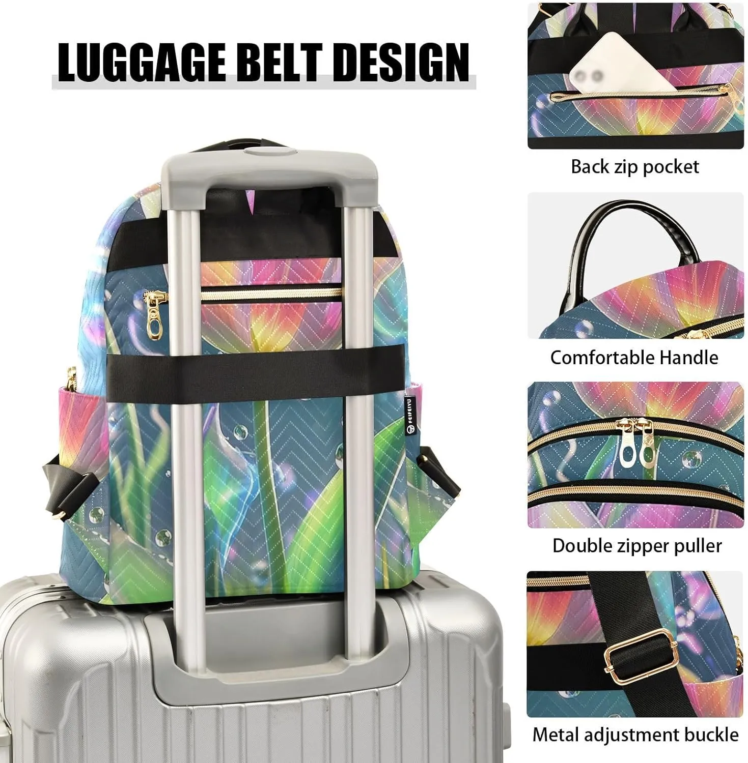 Mini Backpack Quilted Purse for Womens Small Backpack Daypack Tulips Pattern for Travel Daily Office,Multi2