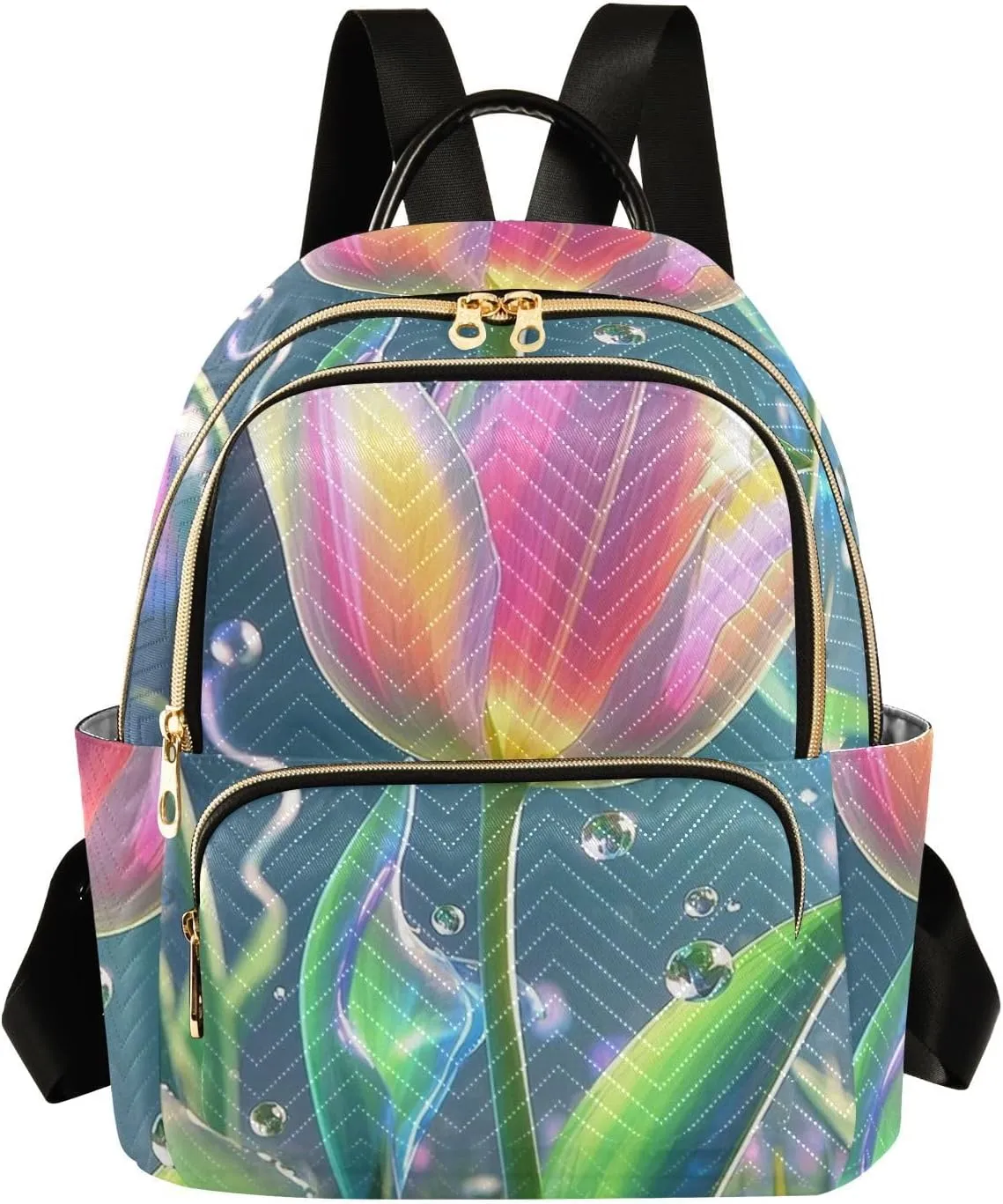 Mini Backpack Quilted Purse for Womens Small Backpack Daypack Tulips Pattern for Travel Daily Office,Multi2