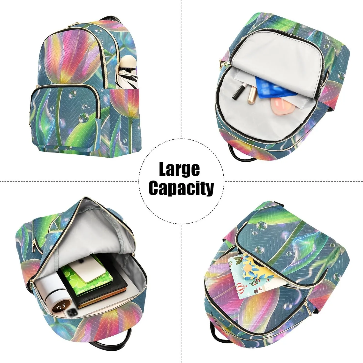 Mini Backpack Quilted Purse for Womens Small Backpack Daypack Tulips Pattern for Travel Daily Office,Multi2