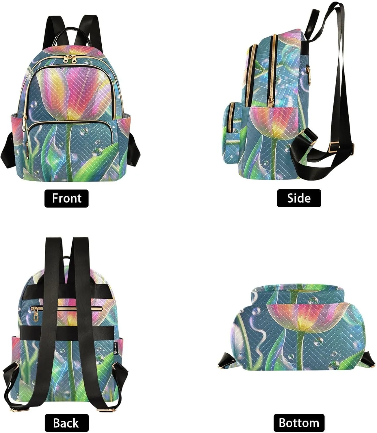 Mini Backpack Quilted Purse for Womens Small Backpack Daypack Tulips Pattern for Travel Daily Office,Multi2